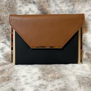 Aldo black tan envelope clutch